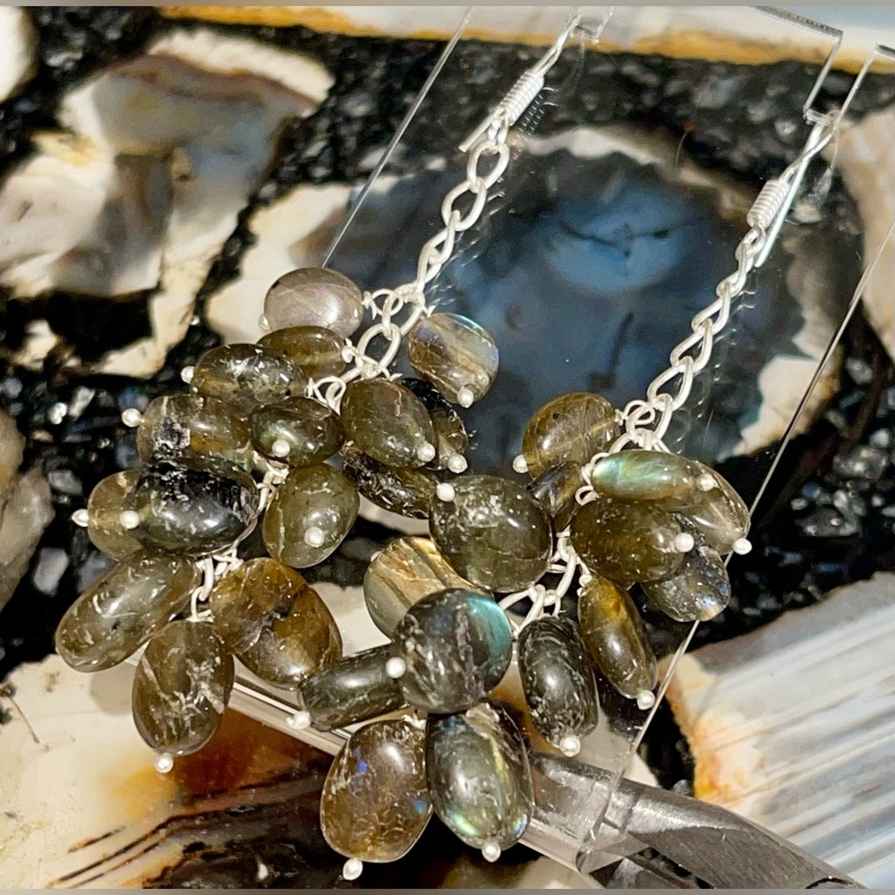 Labradorite Crystal Nugget Earrings 2 7/8”